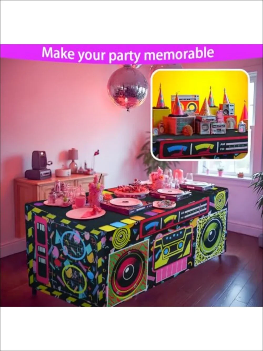 80s 90s Radio Theme Party Tablecloth Rectangular Polyester Table Cover
